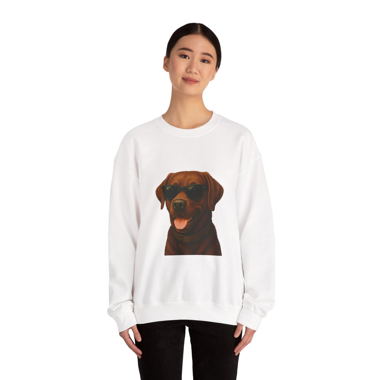 Brown Labrador Retriever Wearing Sunglasses - Adult Crewneck Sweatshirt