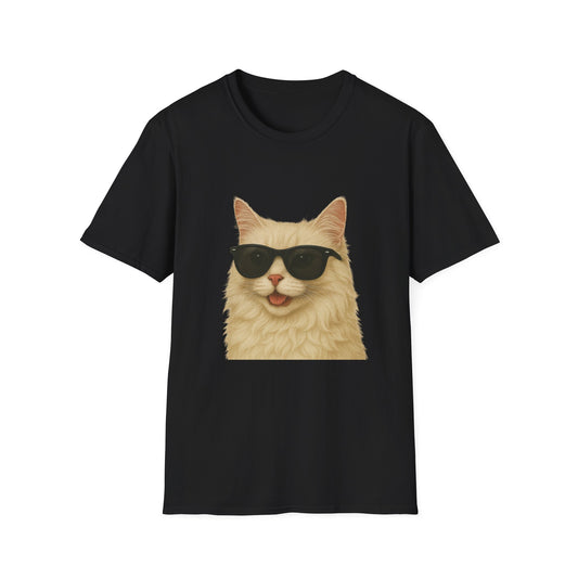 Cream Longhair Cat Wearing Sunglasses - Adult T-Shirt