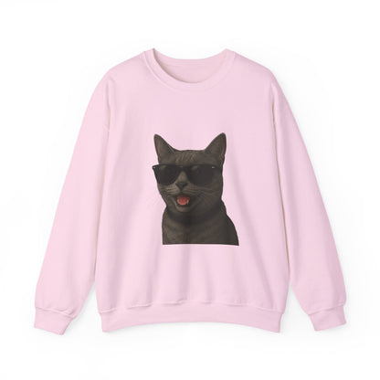 Gray Cat Wearing Sunglasses - Adult Crewneck Sweatshirt