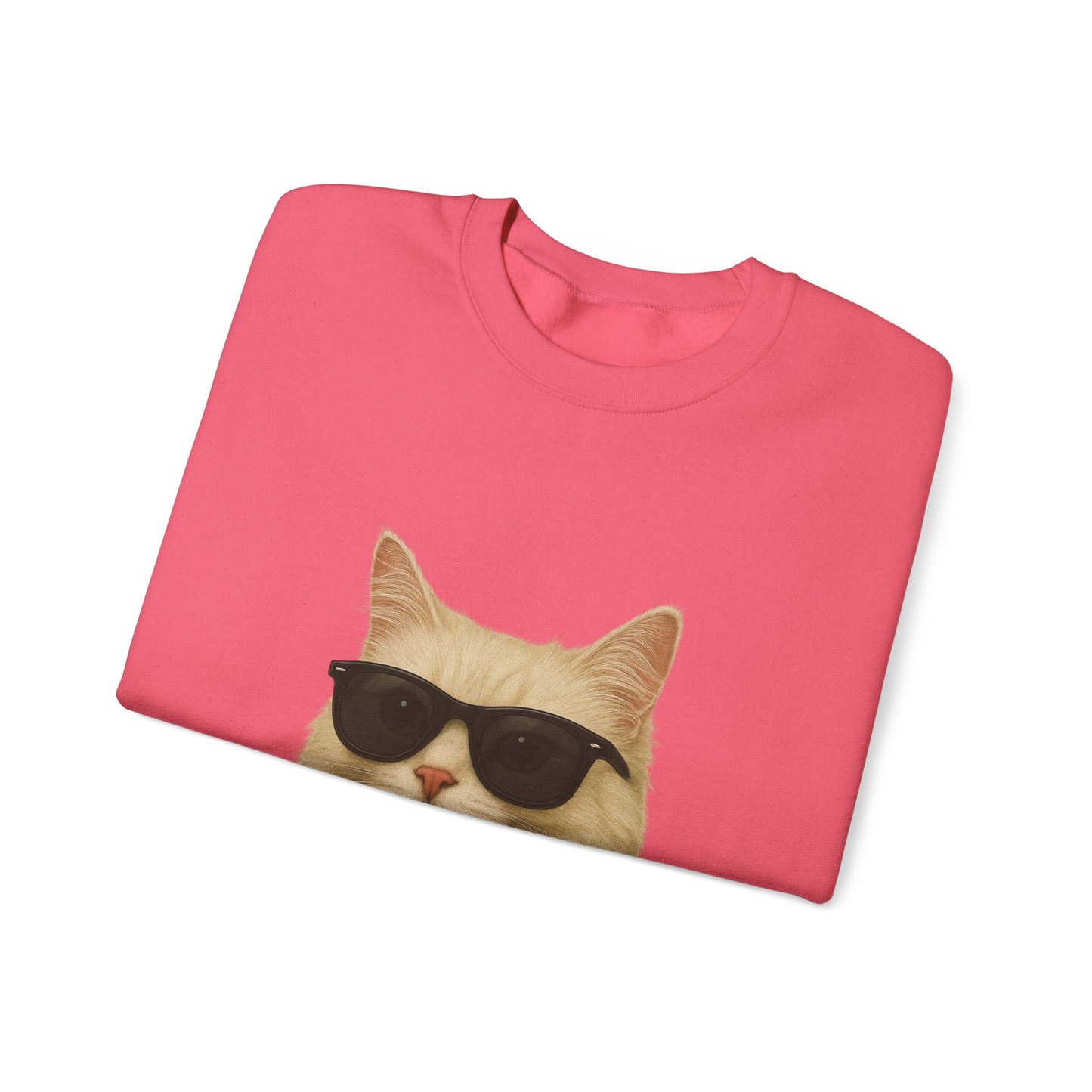 Cream Longhair Cat Wearing Sunglasses - Adult Crewneck Sweatshirt