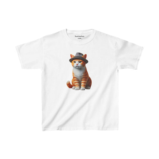 Tabby Kitten Wearing Fedora Hat Youth T-Shirt - Too Cute Pets
