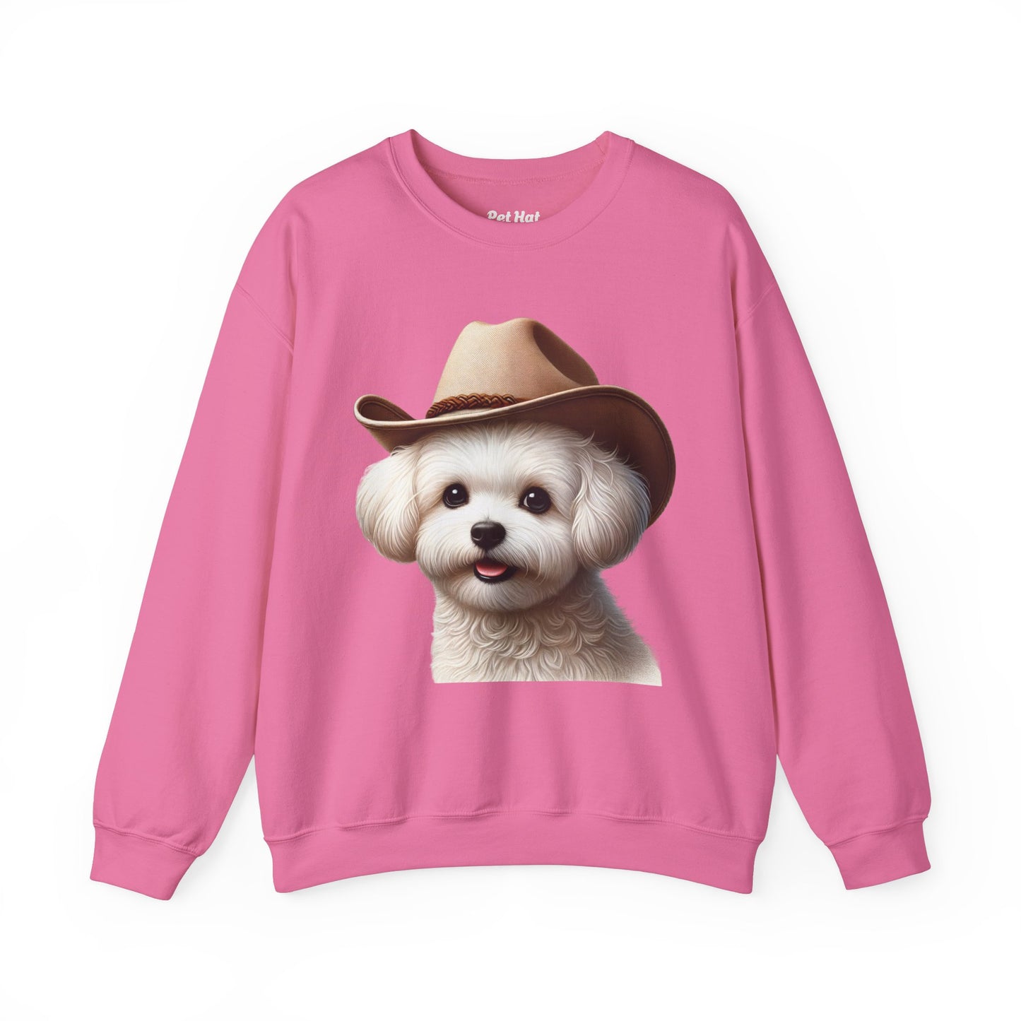 Cute Maltese Wearing A Cowgirl Hat- Adult Crewneck Sweatshirt - Too Cute Pets