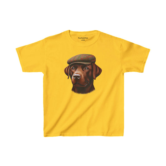 Brown Labrador in Tweed Flat Cap Youth T-shit - Too Cute Pets