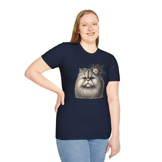 Persian Cat Wearing A Flower Fascinator - Adult T-Shirt -Too Cute Pets