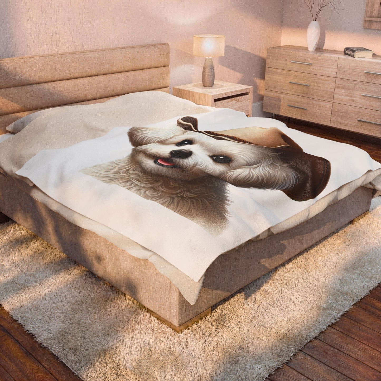 Maltese Wearing a Cowgirl Hat - Sherpa Blanket