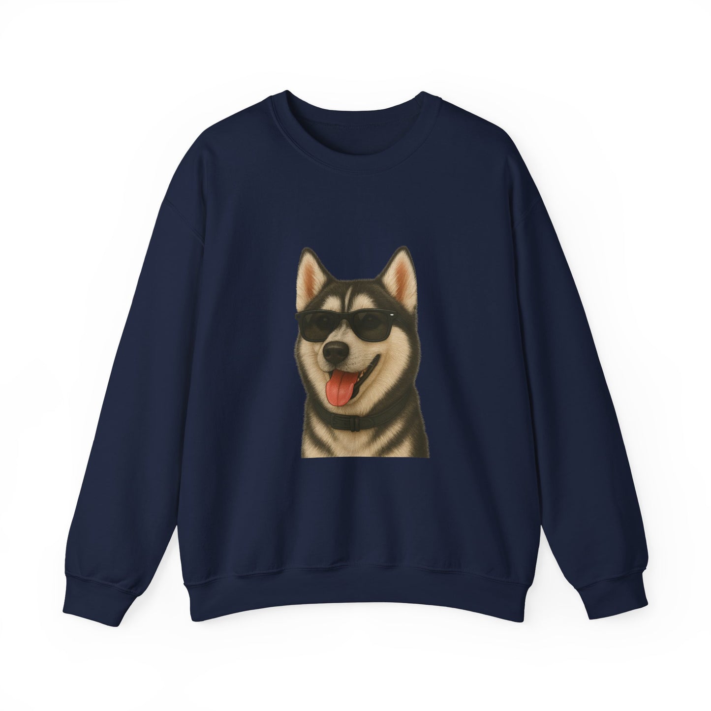 Siberian Husky Wearing Sunglasses - Adult Crewneck Sweatshirt