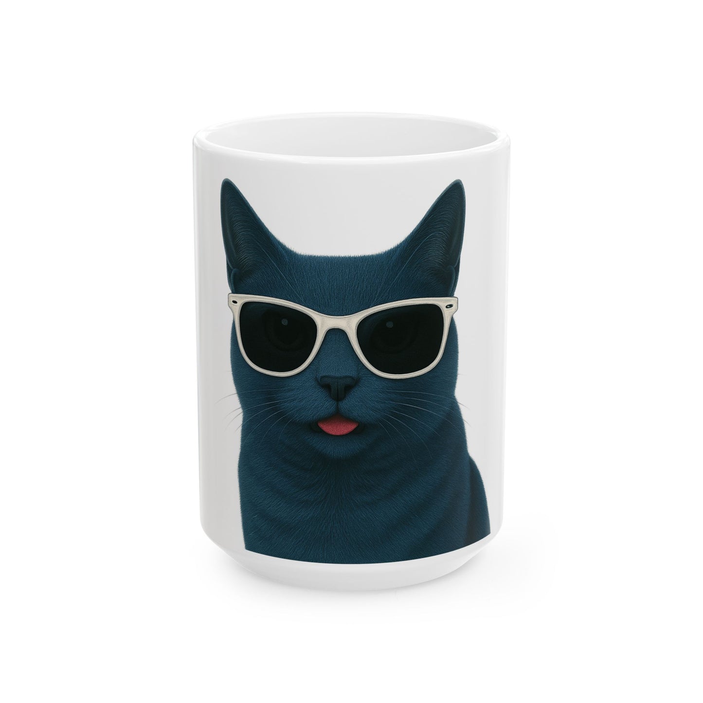 Russian Blue Cat Wearing Sunglasses Ceramic Mug