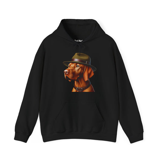 Dashing Vizsla Wearing Campaign Hat - Adult Hoodie - Too Cute Pets