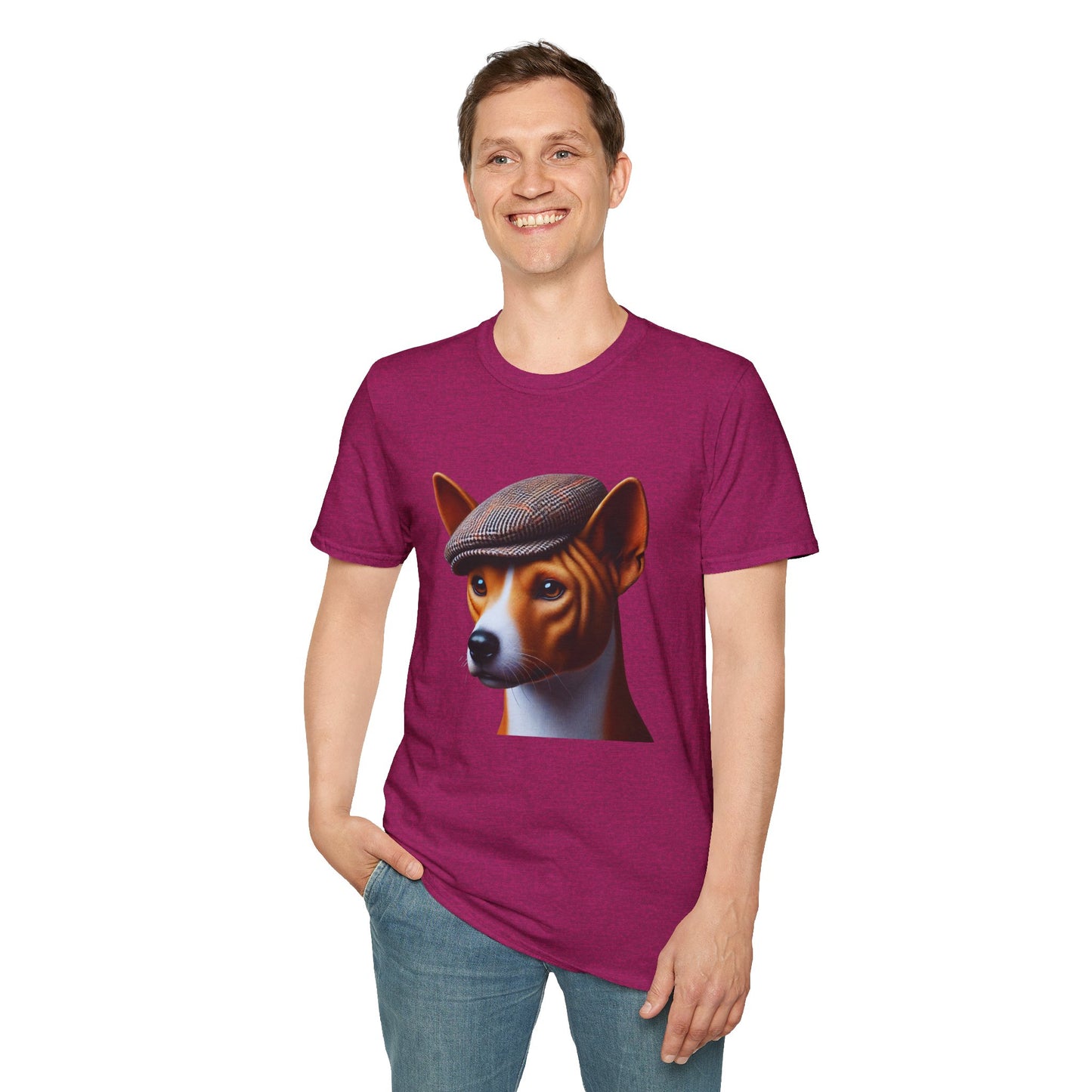 Basenji Wearing Tweed Flat Cap - Adult T-Shirt - Too Cute Pets