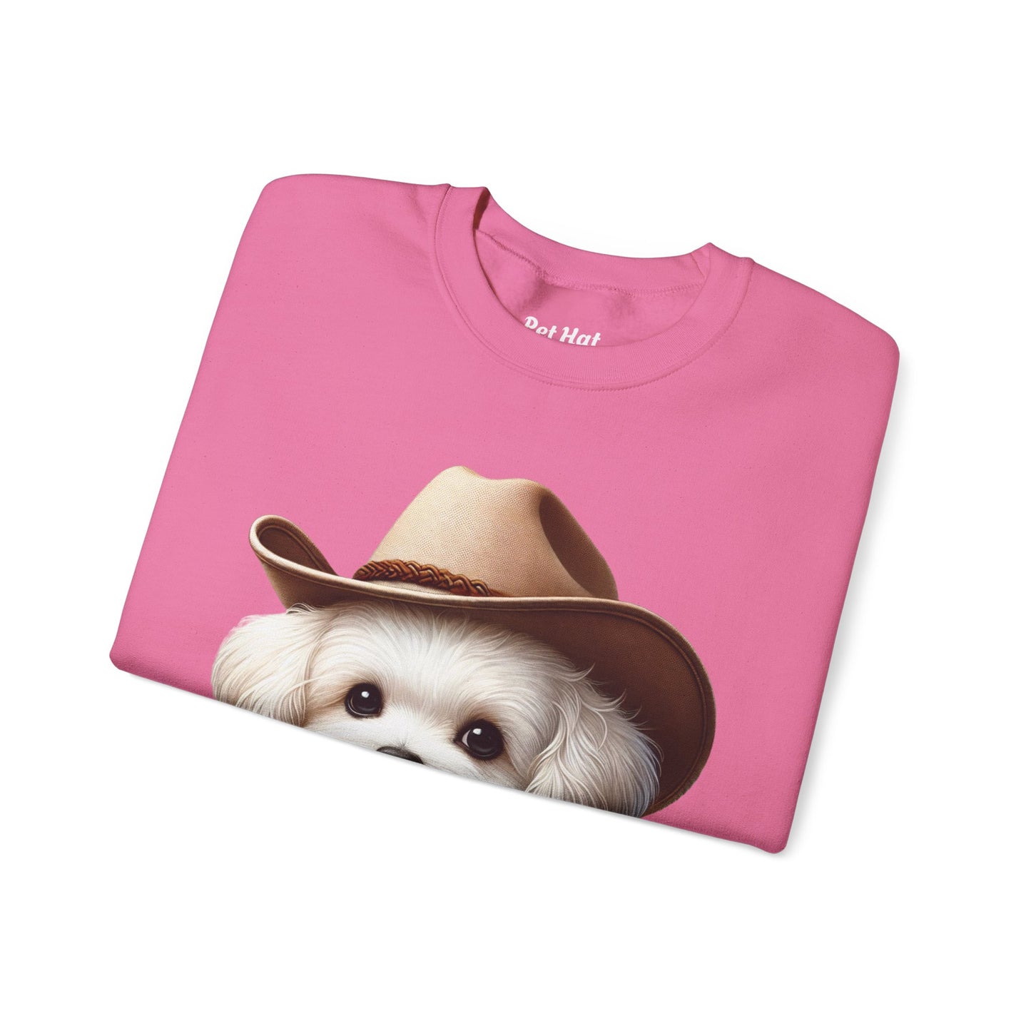 Cute Maltese Wearing A Cowgirl Hat- Adult Crewneck Sweatshirt - Too Cute Pets