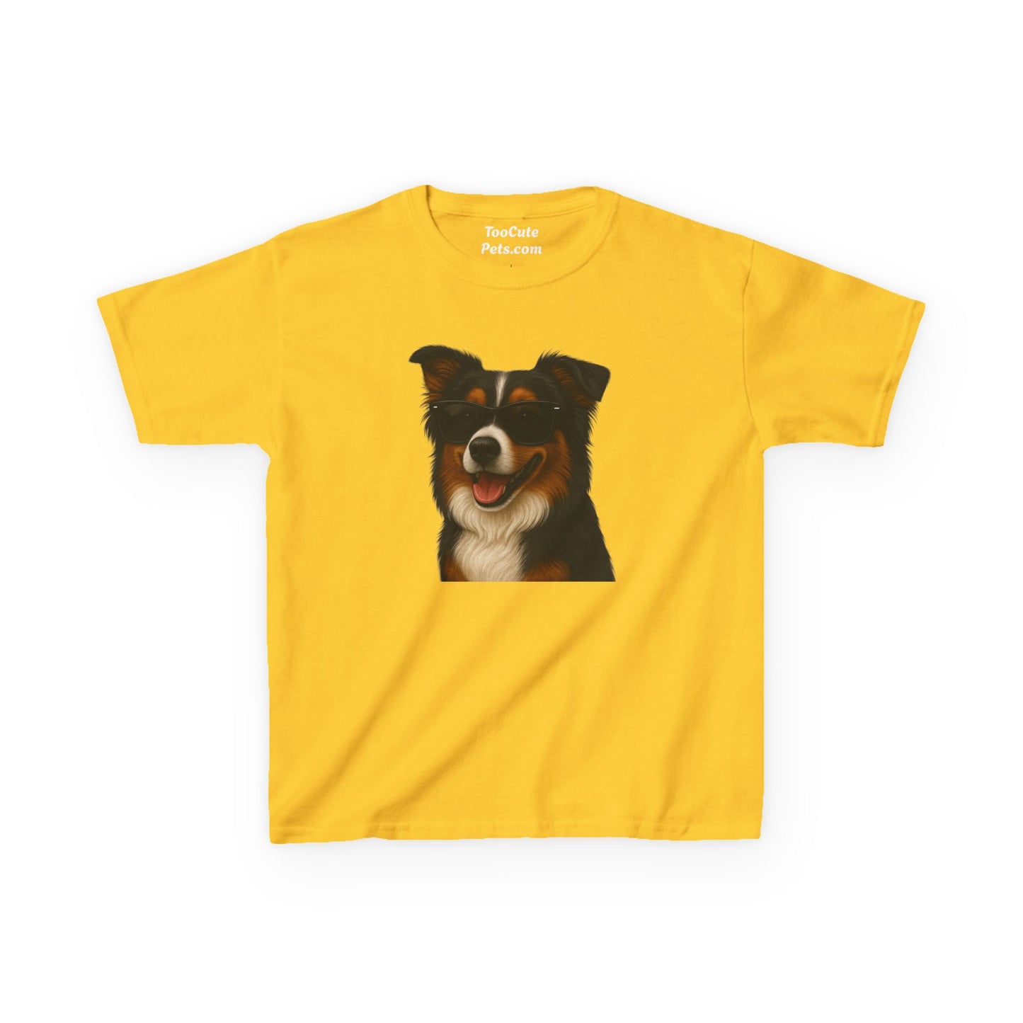 Kids Tee with Australian Shepherd Wearing Sunglasses