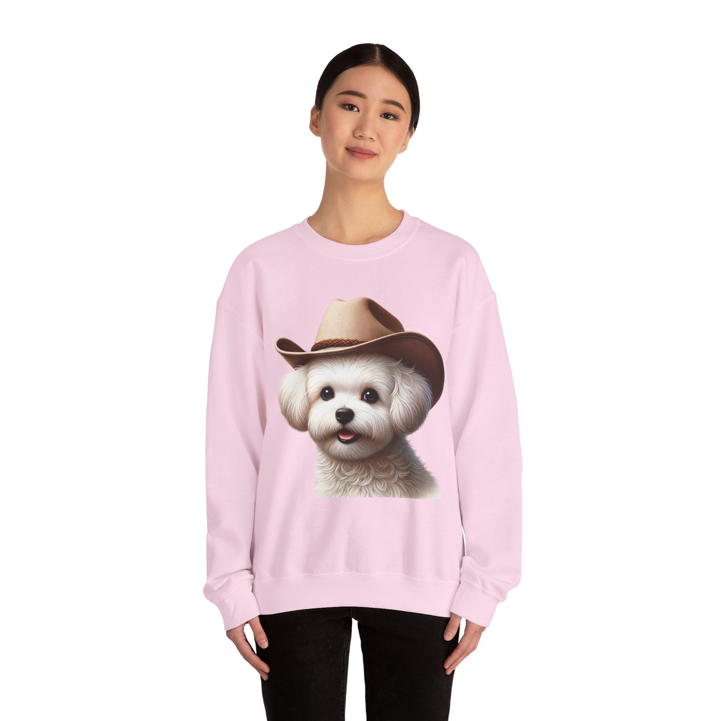 Cute Maltese Wearing A Cowgirl Hat- Adult Crewneck Sweatshirt - Too Cute Pets