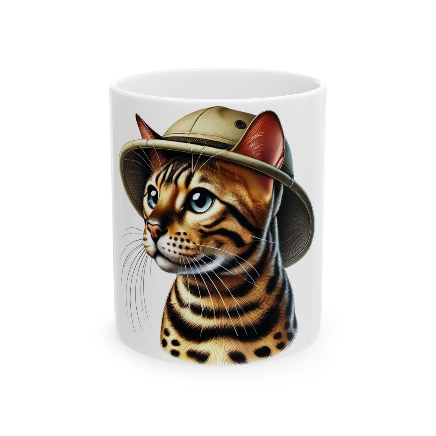 Bengal Cat Wearing a Safari Hat - Ceramic Mug