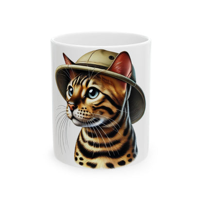 Bengal Cat Wearing a Safari Hat - Ceramic Mug