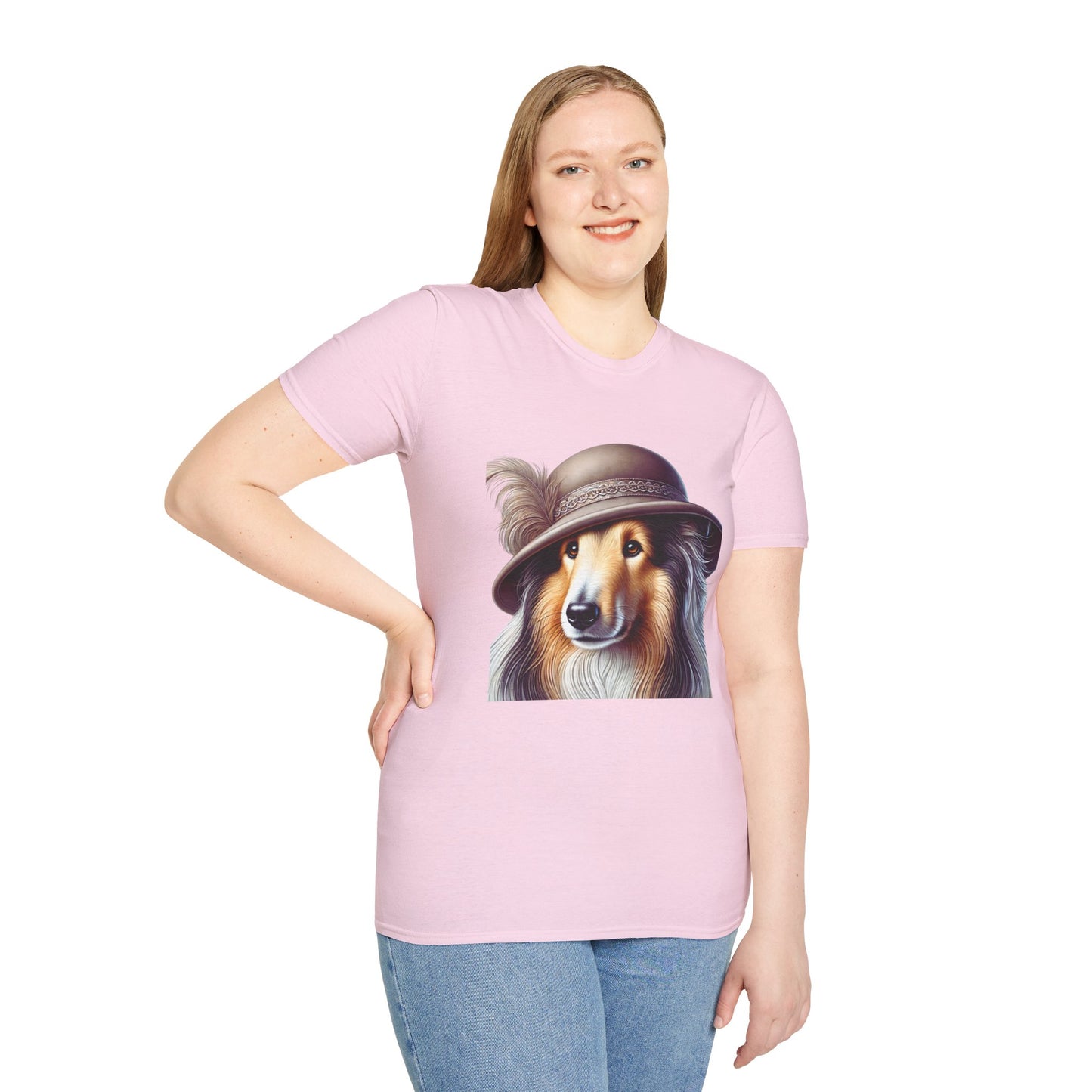 Collie Wearing Cloche Hat - Adult T-Shirt - Too Cute Pets