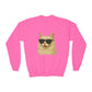 Cream Longhair Cat Wearing Sunglasses - Youth Crewneck Sweatshirt