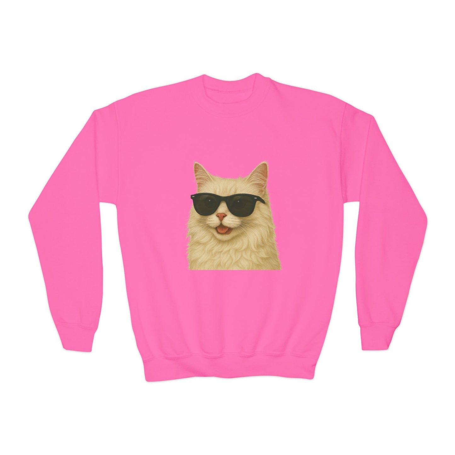 Cream Longhair Cat Wearing Sunglasses - Youth Crewneck Sweatshirt