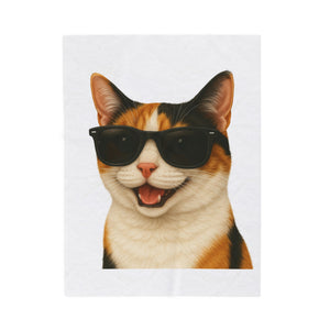 Calico Shorthair Cat Wearing Sunglasses - Sherpa Blanket