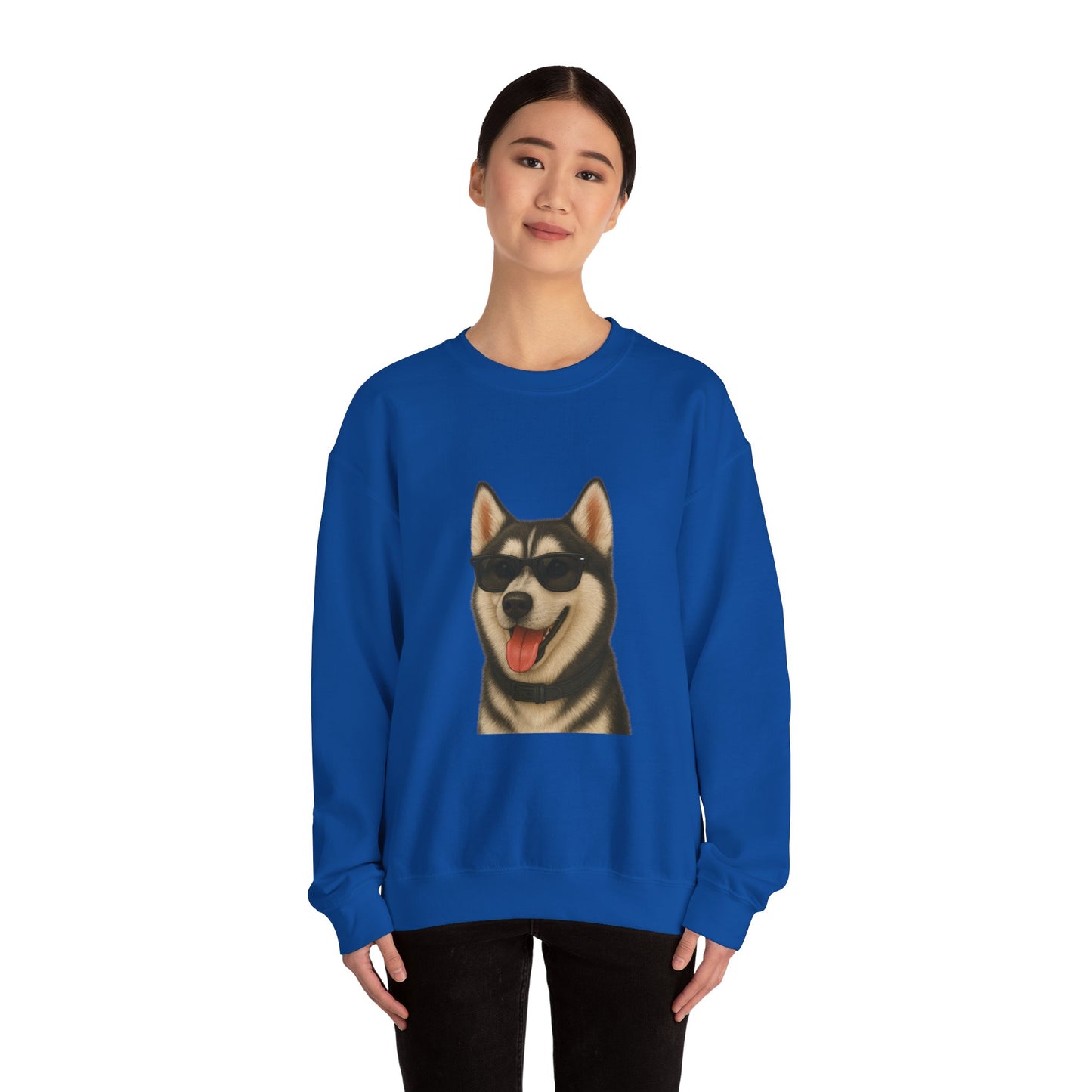 Siberian Husky Wearing Sunglasses - Adult Crewneck Sweatshirt