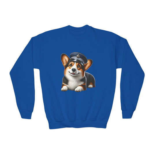 Corgi Wearing Conductor Hat - Youth Sweatshirt - Too Cute Pets Clothing Line