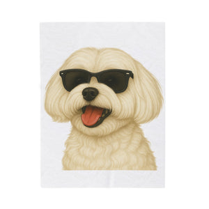 Maltese Wearing Sunglasses - Sherpa Blanket