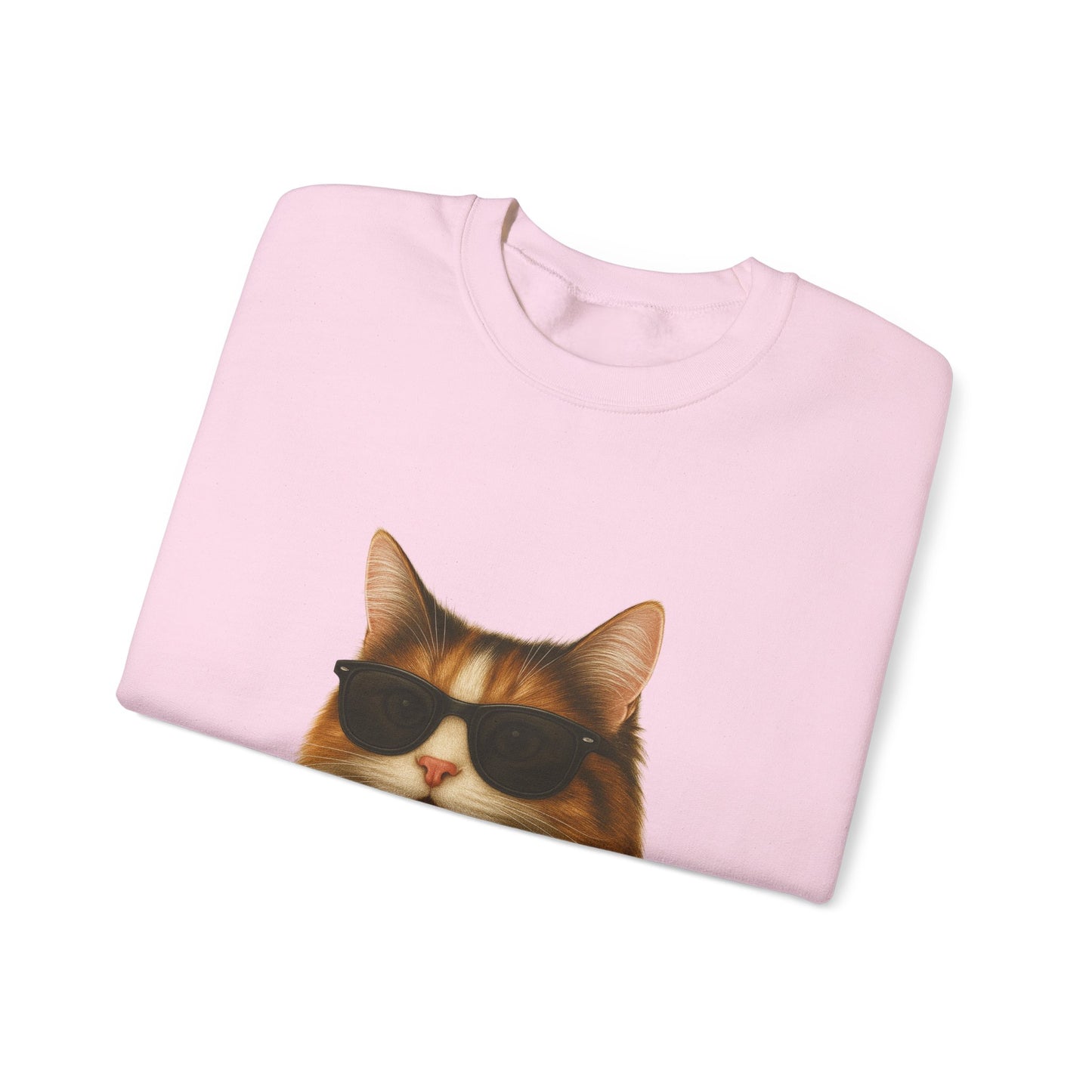 Calico Cat Wearing Sunglasses - Adult Crewneck Sweatshirt