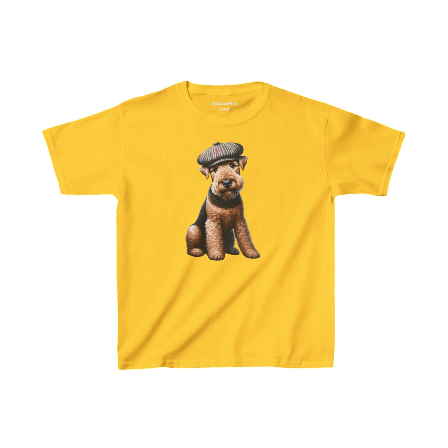 Aerdale Terrier Wearing Tweed Flat Cap #2- Youth T-Shirt  - Too Cute Pets