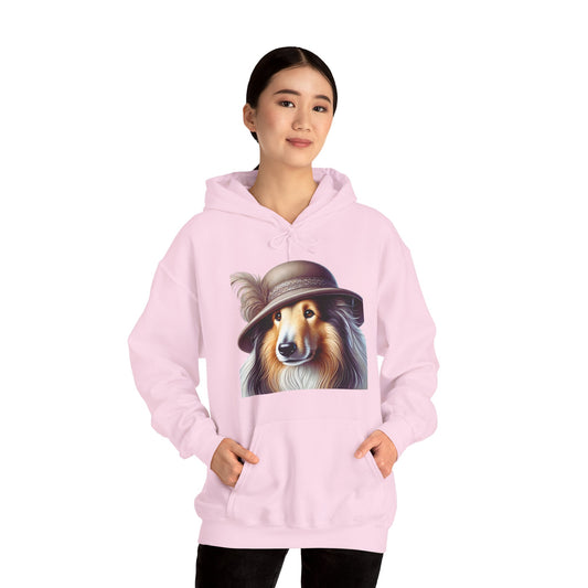 Collie Wearing Cloche Hat - Adult Hoodie - Too Cute Pets