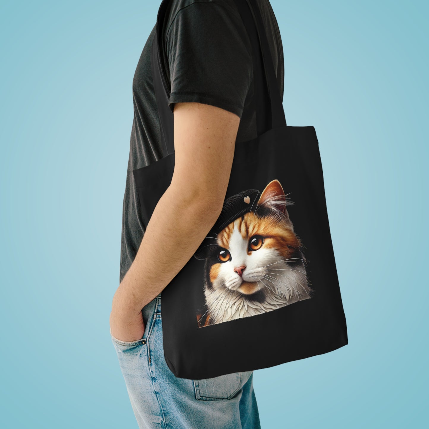 Calico Cat Wearing a Beret - Cotton Tote Bag