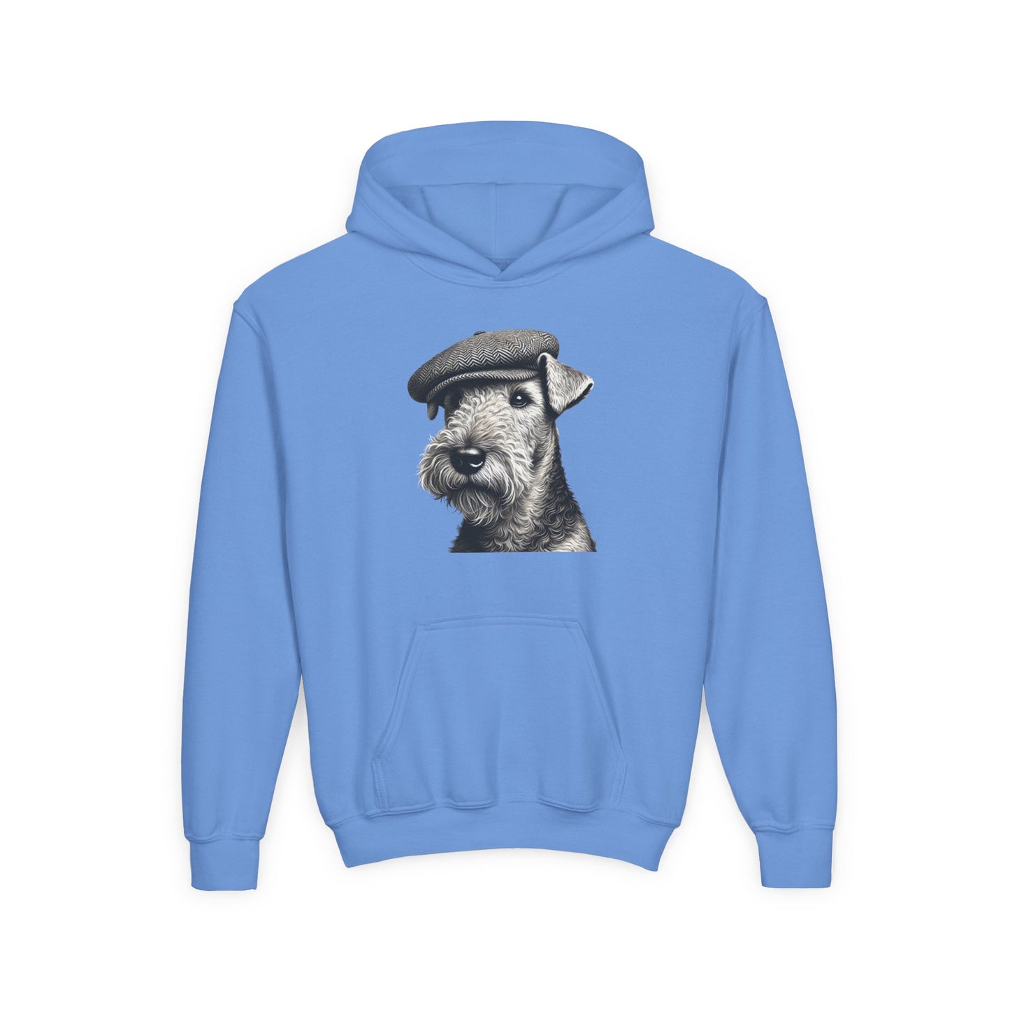 Airedale Terrier Wearing Tweed Flat Cap (Black and White)-  Youth Hoodie - Too Cute Pets