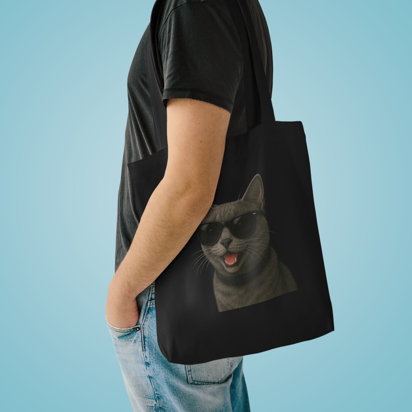 Gray Cat Wearing Sunglasses Cotton Tote Bag