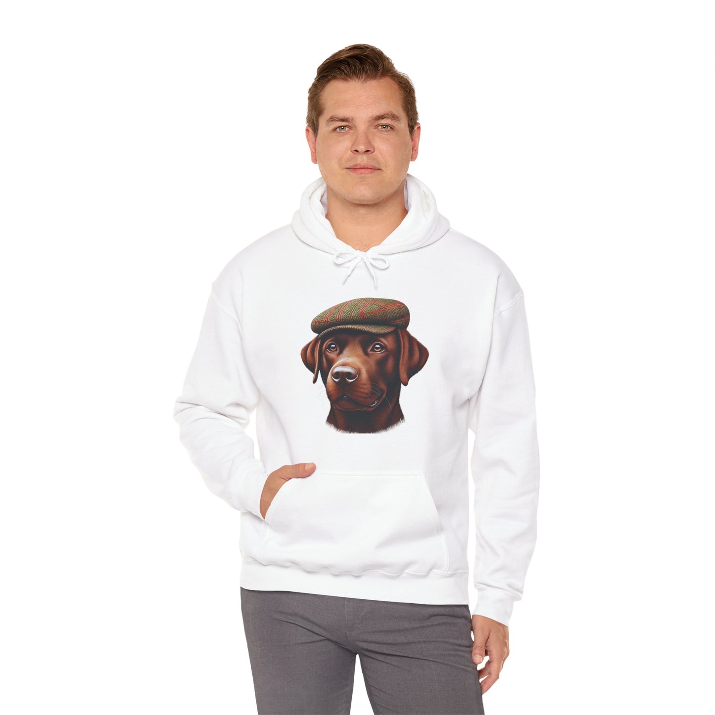 Brown Labrador Wearing Tweed Flat Cap - Adult Hoodie - Too Cute Pets