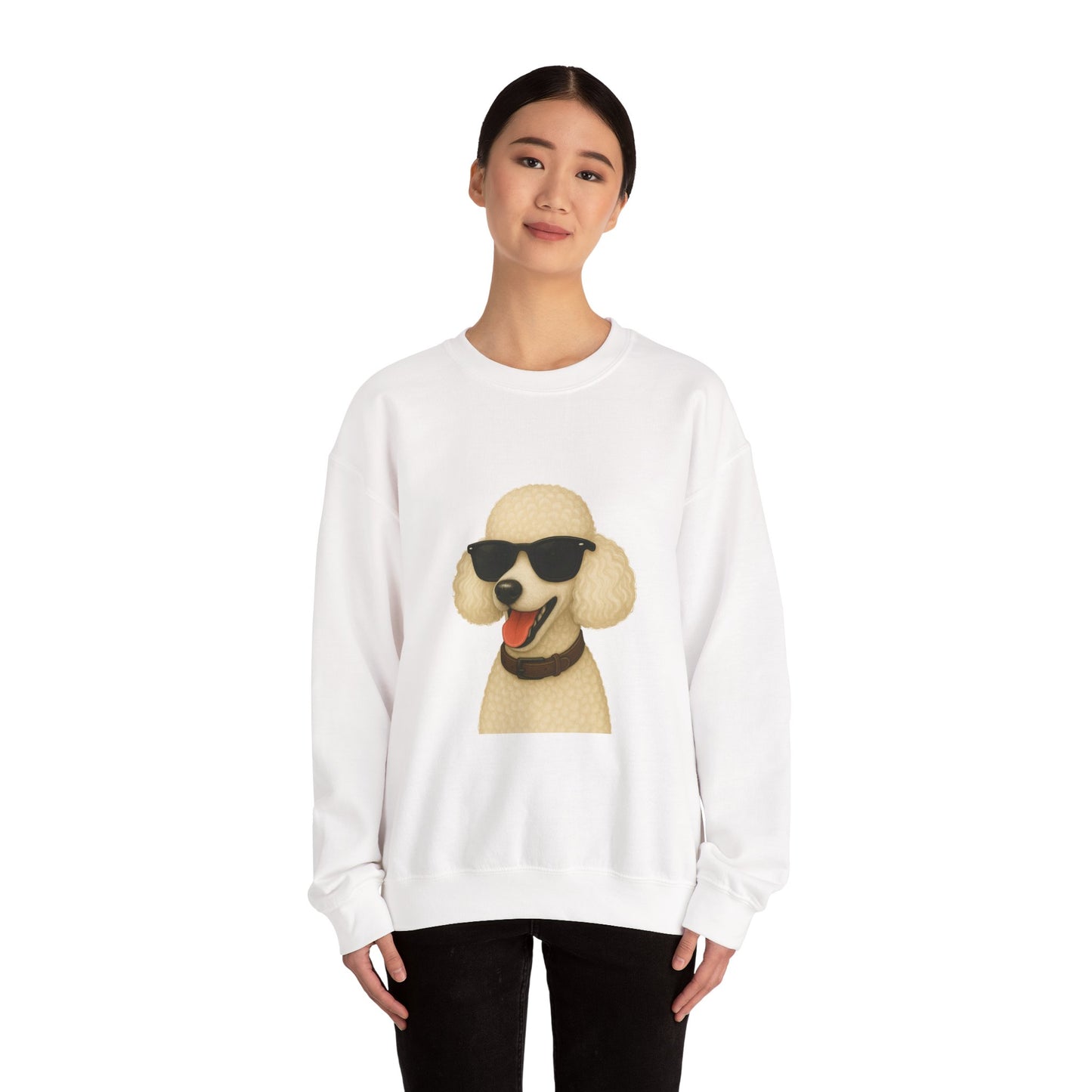 White Poodle Wearing Sunglasses - Adult Crewneck Sweatshirt