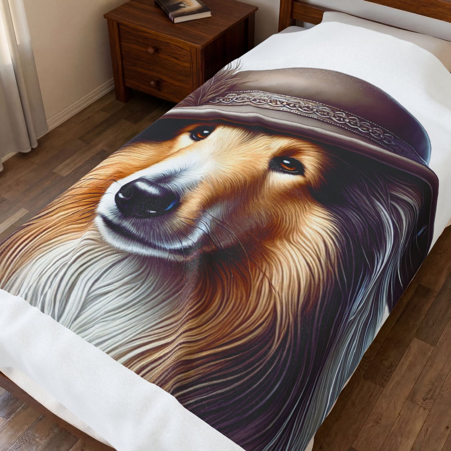 Collie Wearing a Cloche Hat - Sherpa Blanket