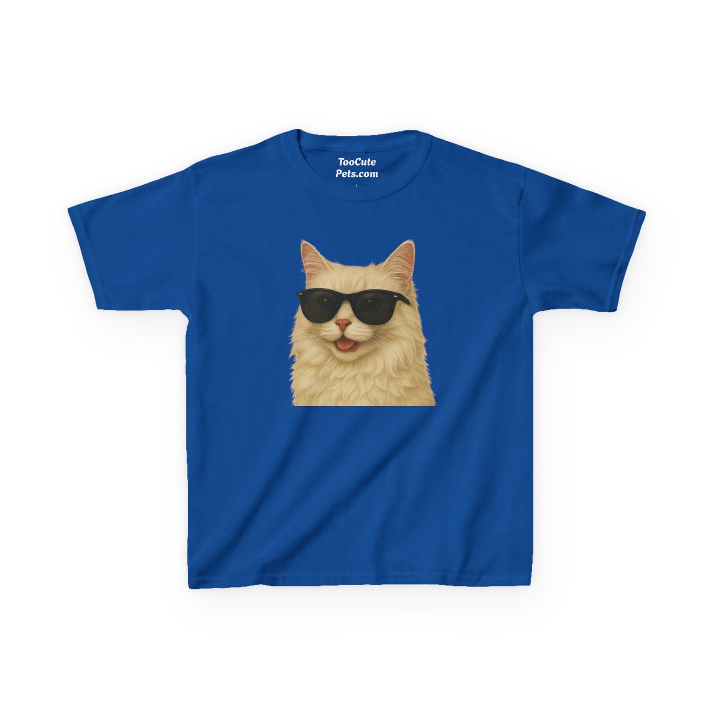 Domestic Longhaired Cat Wearing Sunglasses Kids Tee