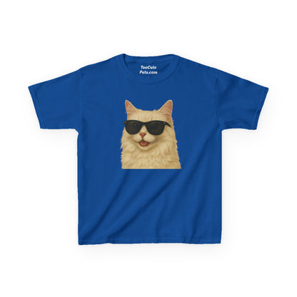 Domestic Longhaired Cat Wearing Sunglasses Kids Tee