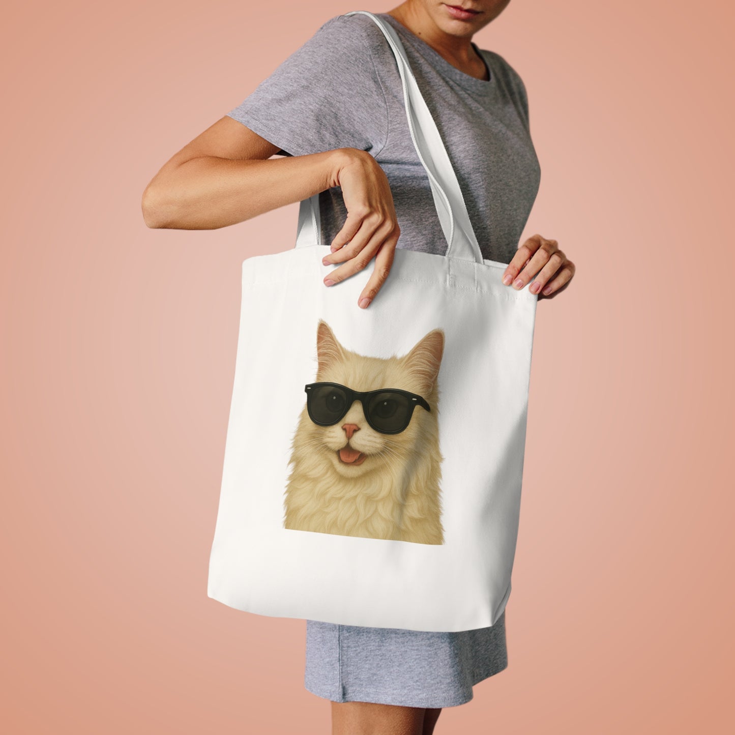 Cream Longhair Cat Wearing Sunglasses Cotton Tote Bag