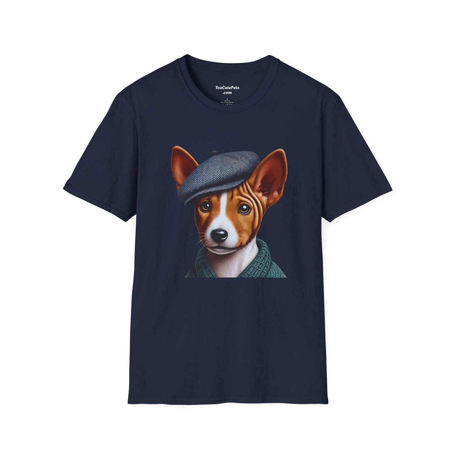 Basenji Pup Wearing Tweed Cap - Adult T-Shirt - Too Cute Pets