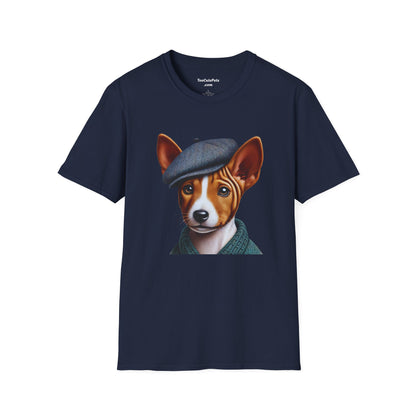 Basenji Pup Wearing Tweed Cap - Adult T-Shirt - Too Cute Pets