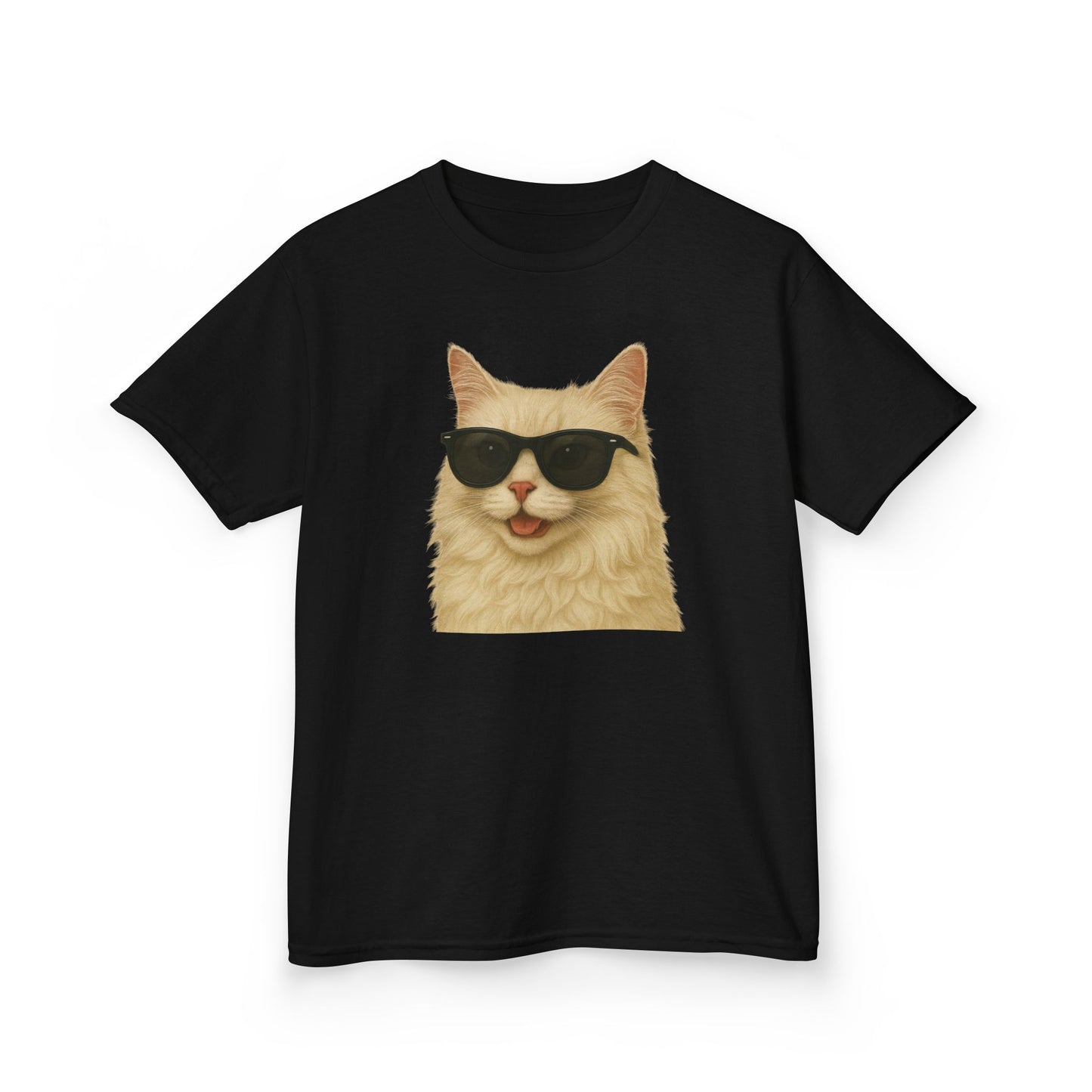 Cream Longhair Cat Wearing Sunglasses Kids Tee