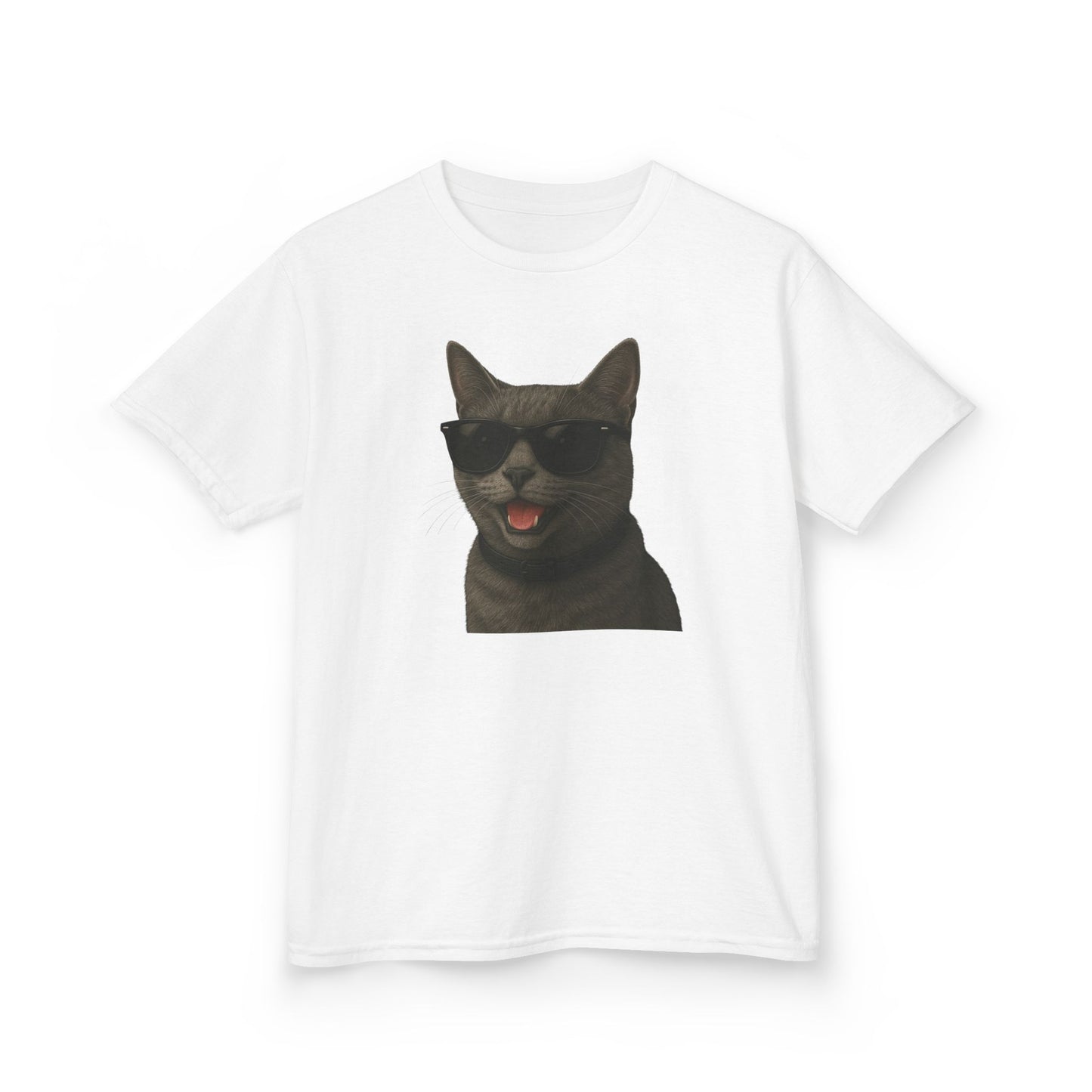 Gray Cat Wearing Sunglasses Kids Tee