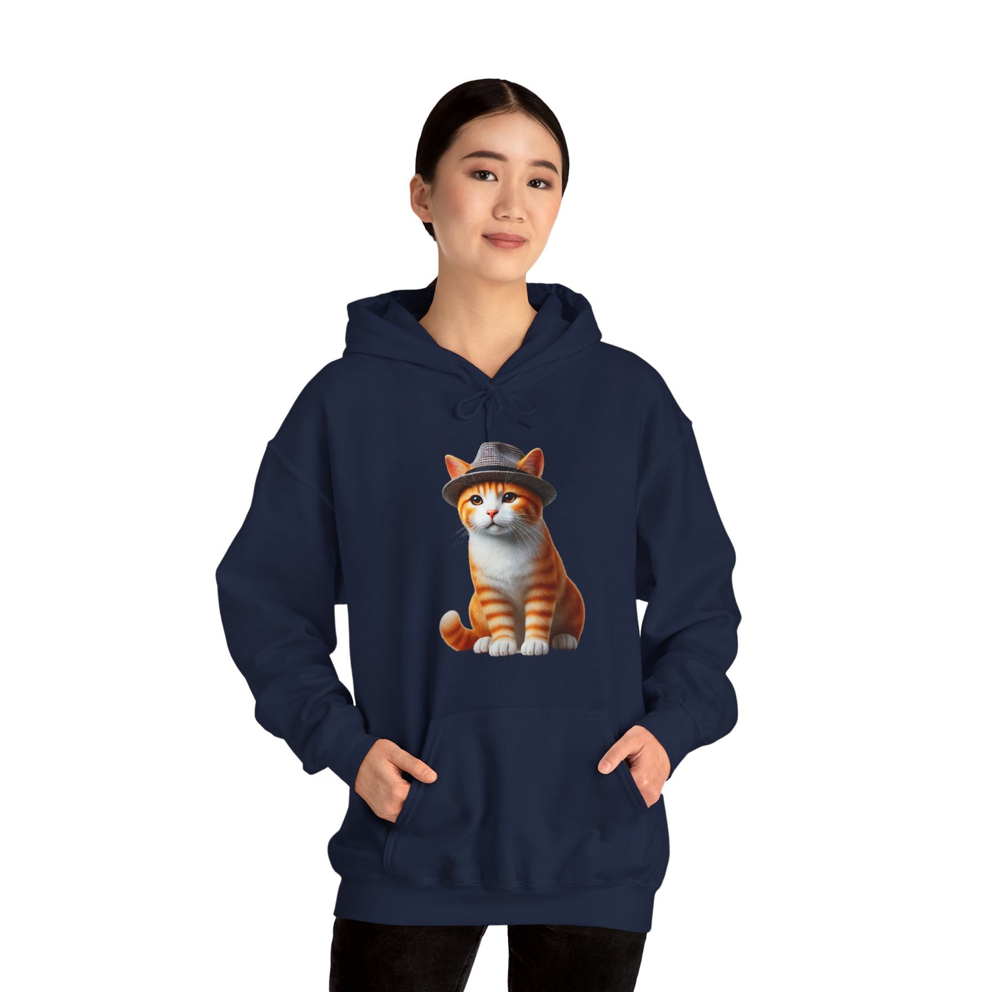 Cool Tabby Kitten Wearing Fedora Hat - Adult Hoodie - Too Cute Pets