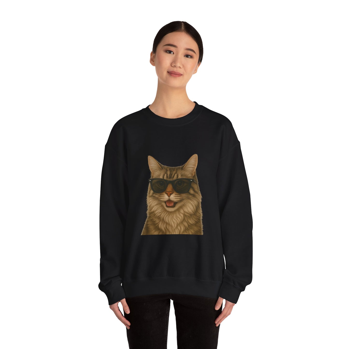 Siberian Cat Wearing Sunglasses - Adult Crewneck Sweatshirt