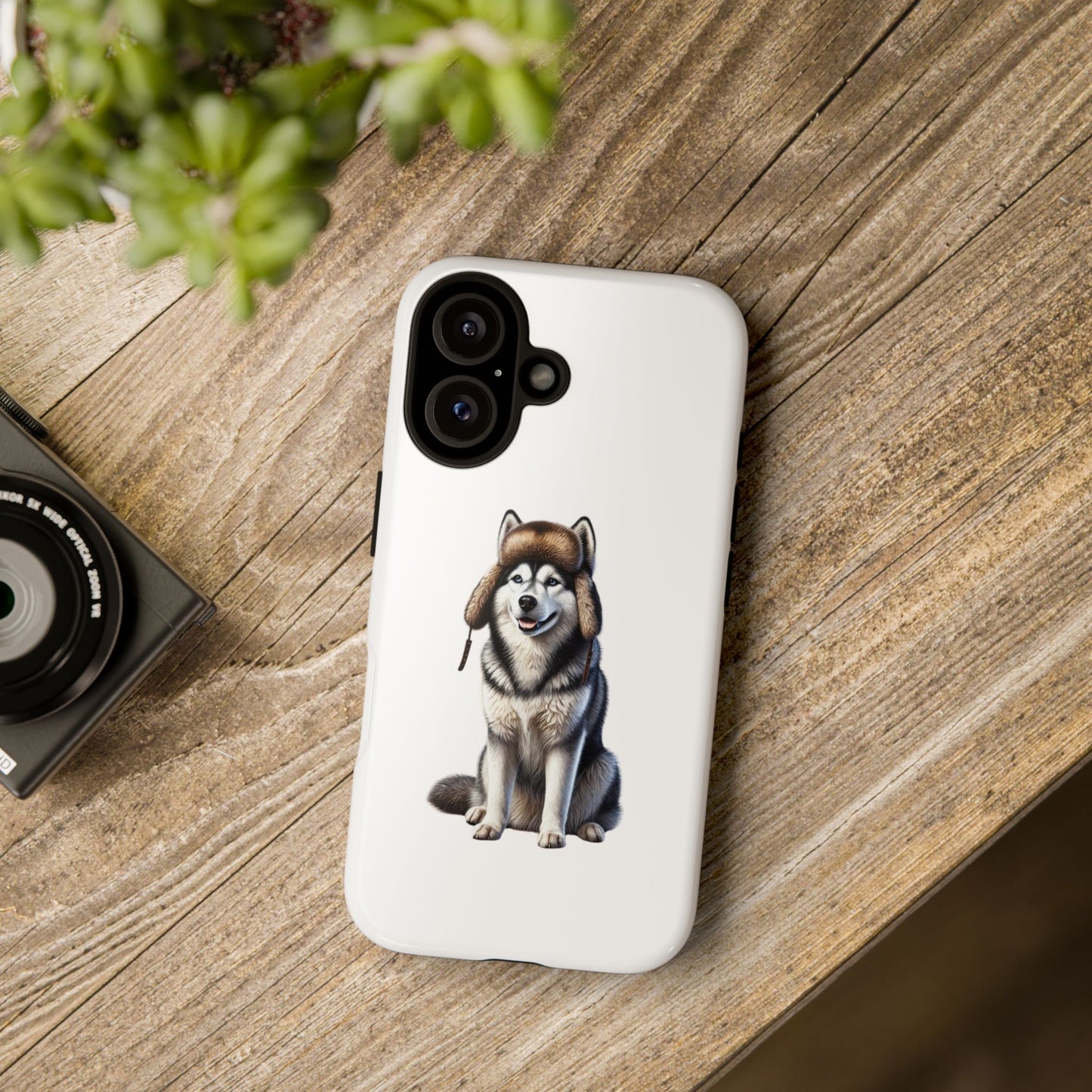Husky Wearing a Fur Hunter Hat - Tough Phone Case