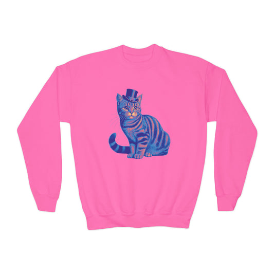 Tabby Wearing Top Hat (Multi-color) -  Youth Sweatshirt - Too Cute Pets Collection