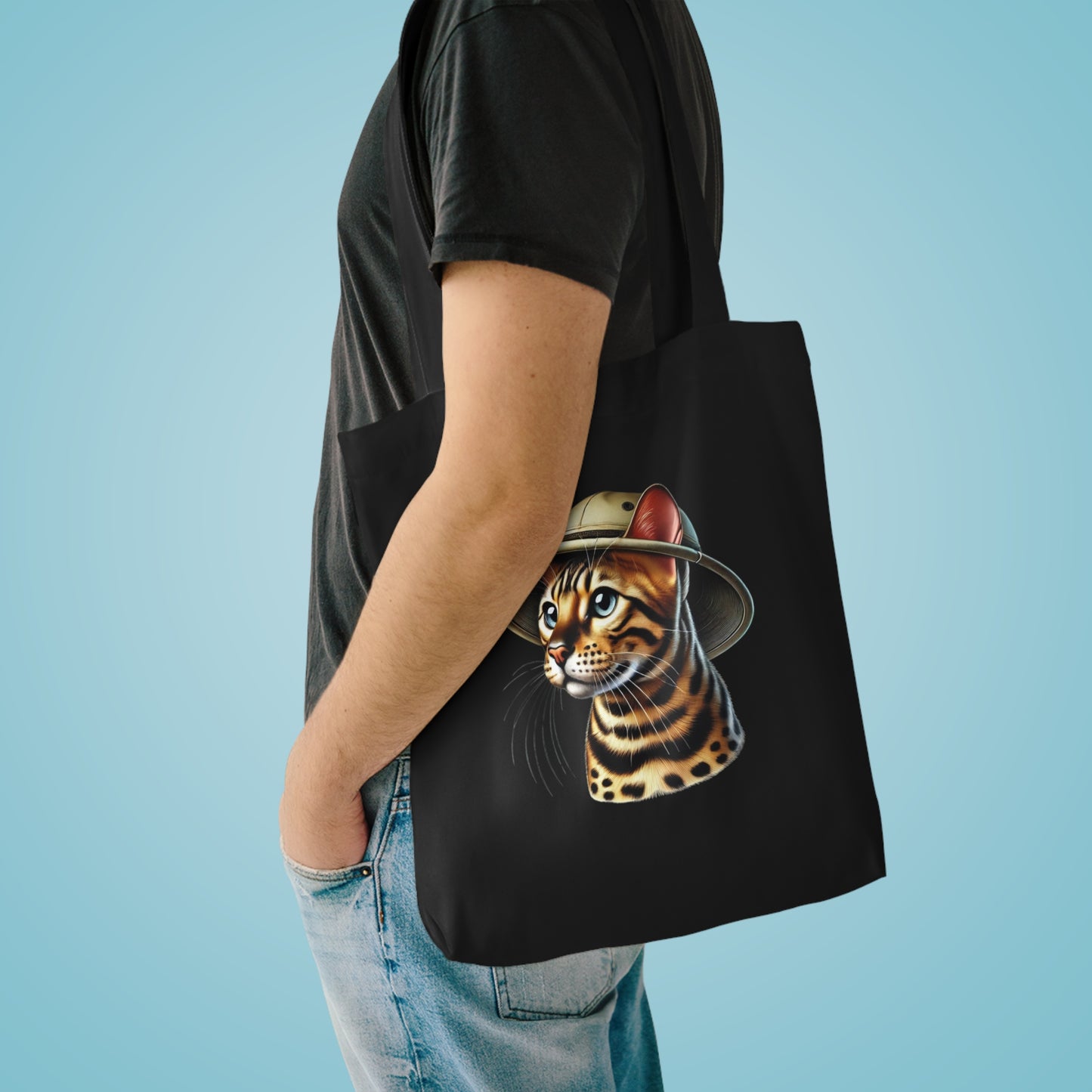 Bengal Cat Wearing a Safari Hat - Cotton Tote Bag