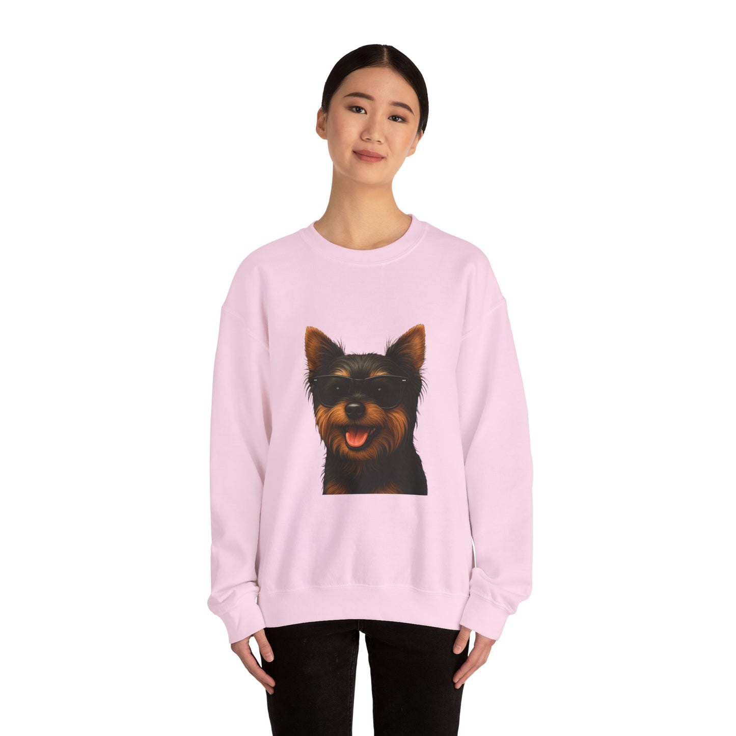 Yorkshire Terrier Wearing Sunglasses - Adult Crewneck Sweatshirt