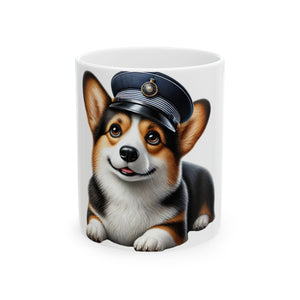Corgi Wearing a Conductor's Hat - Ceramic Mug