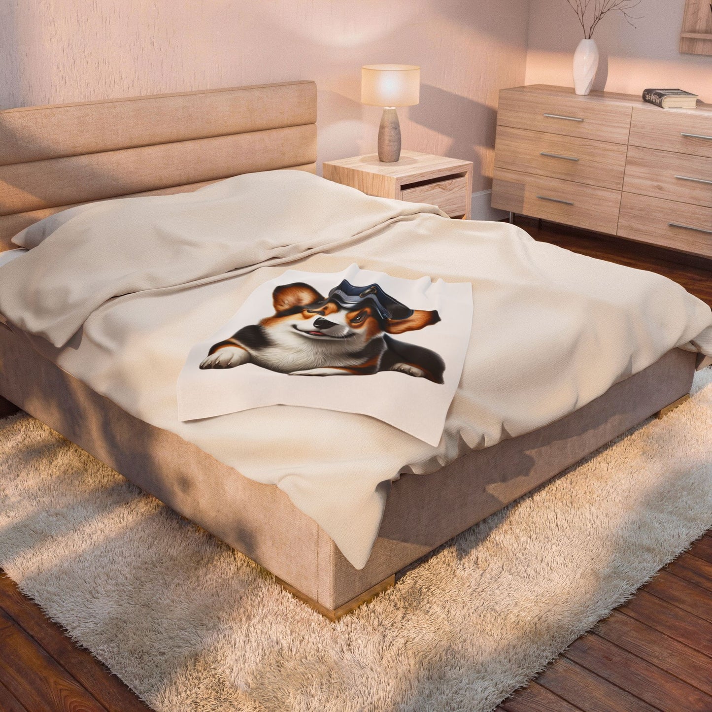 Corgi Wearing a Conductor's Hat - Sherpa Blanket