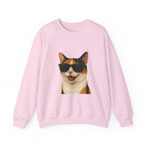 Calico Shorthair Cat Wearing Sunglasses - Adult Crewneck Sweatshirt